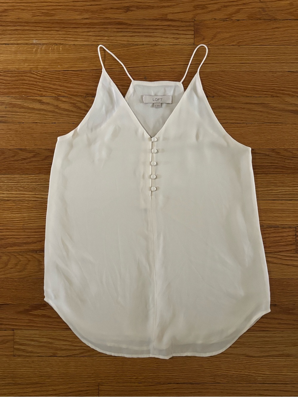 LOFT Cream V-Neck Spaghetti Strap Camisole with Covered Buttons